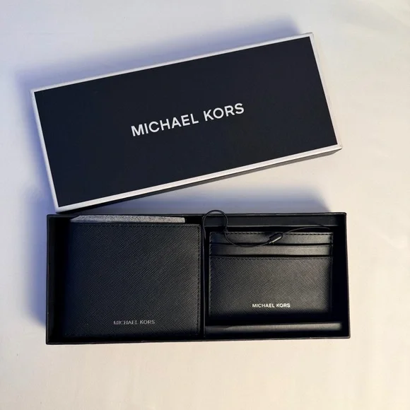 Michael Kors Black Signature bifold wallet andCard Holder Set
